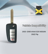 Self Programmable Remote Car Key Fob Replacement for 2003 2004 2005 2006 Infiniti G35/NISSAN 350Z 315MHZ with FCC: KBRSTU15